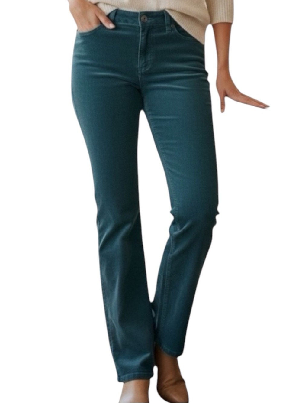 COLDWATER CREEK Mid-Rise Straight Corduroy Pants in Teal Green Size 6 — WOW!!!
